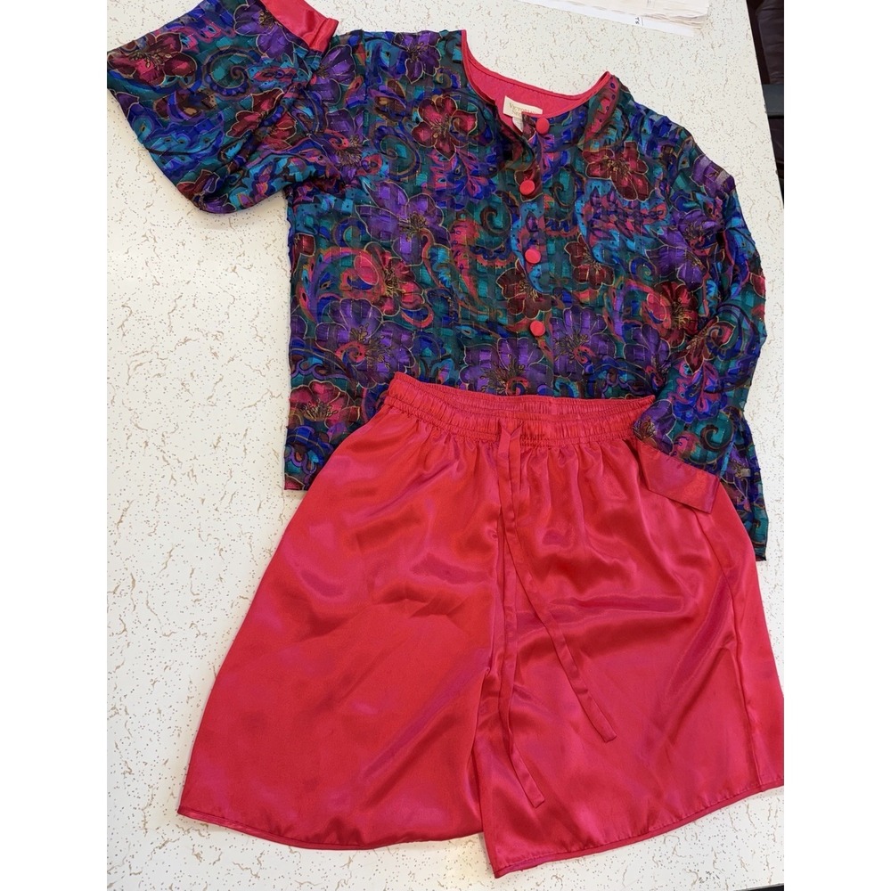 Victoria's Secret Vintage Gold Label 90s Satin Floral Pajama Set Small S Pajamas